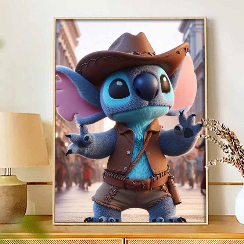 Disney Diamond Painting Kit Stitch Cowboy 5D DIY, suitable for beginners and craft lovers, interior space decoration