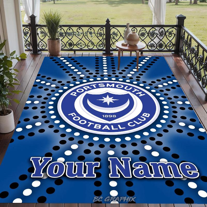 Custom Name Portsmouth FC Crystal Velvet Floor Rug Personalized Text Soft Carpet Home Decor