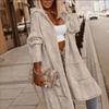 2024 Autumn/Winter Women's Hooded Cable Knit Long Trench Coat with Pockets