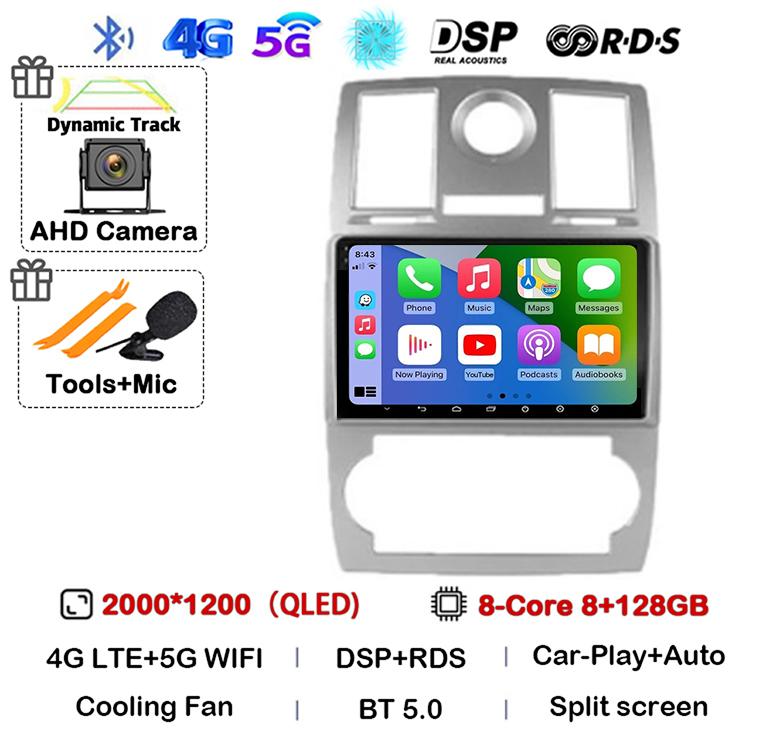 Android 14 Auto Carplay 4G+WIFI For Chrysler Aspen 300C 2004 2005 2006 2007 2008 Multimedia Video Player Car Radio GPS Stereo BT