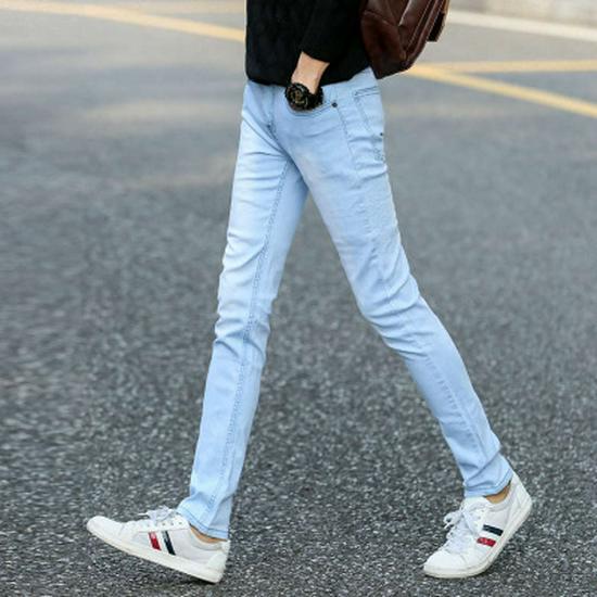Men's Korean Style Slim Fit Stretch Jeans - Autumn/Spring Solid Color
