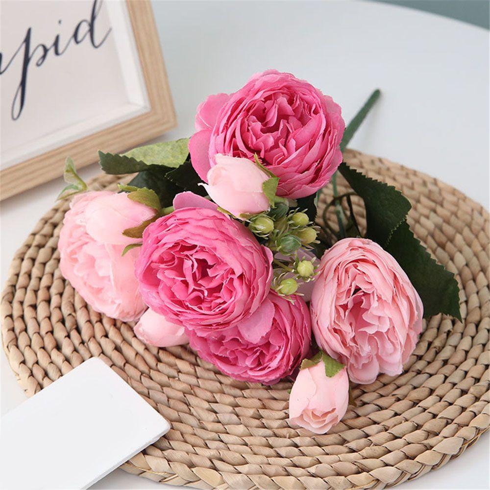 head DIY Decor Home Ornament Vintage Rose bouquet Silk Peony Artificial Flowers Party Decoration