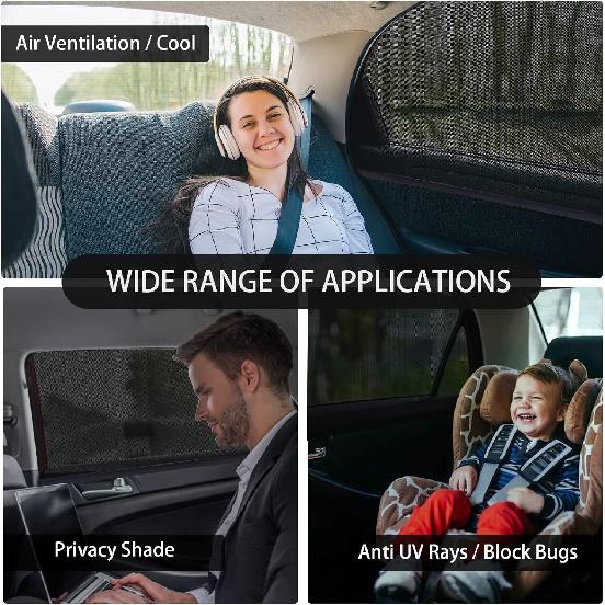 2Pack Car Window Shades Mesh Screen 27"X43", Universal Fit Most Of Cars, Large SUV, Pickup, Sunshade For Car Camping UV Protection Breathable Mesh