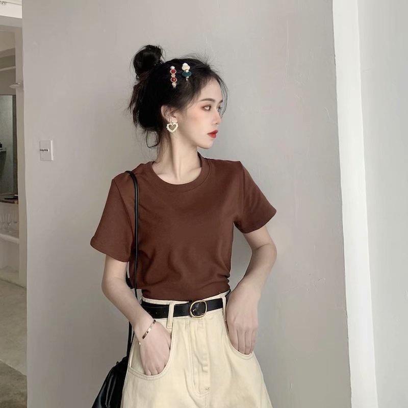 2025 г. Корейские свободные рубашки с круглым вырезом и коротким рукавом в стиле конфетного цвета для женщин