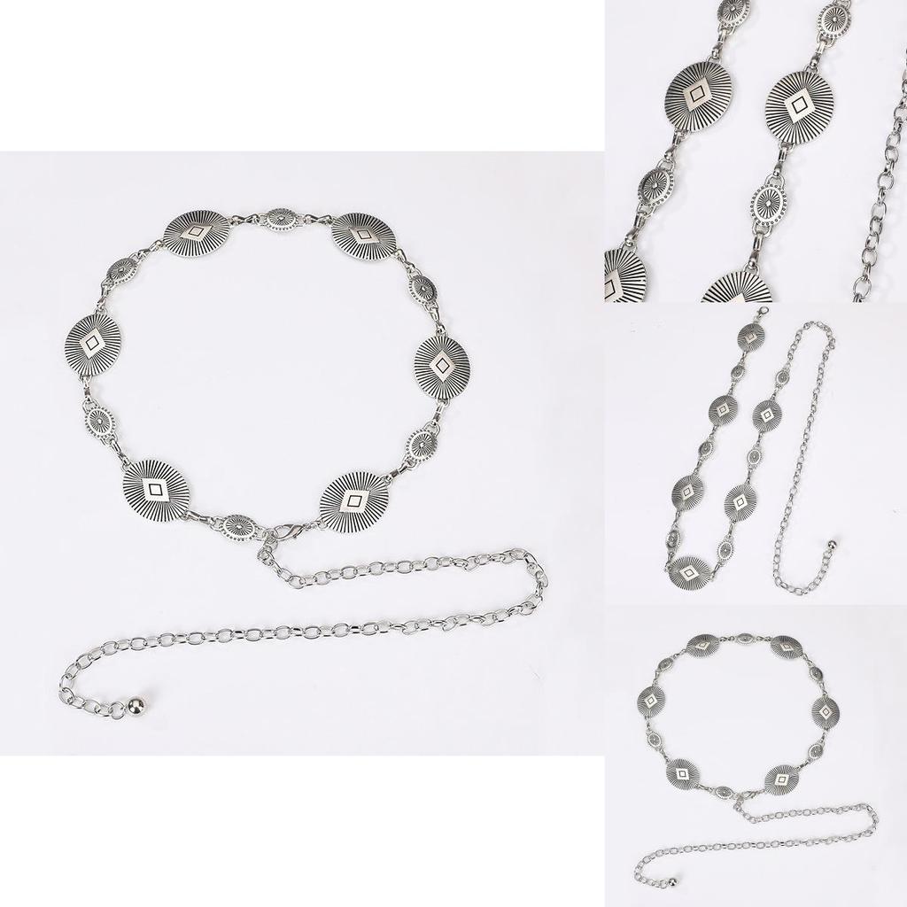 Metallic Ladies Waist Chain With Artistic Engraving For Casual Office Wear