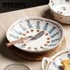 Creative Tableware Household Bowls and Plates Set Ceramic Plates Retro Literary Dishes Japanese-style Noodle Bowls Fish Dishes