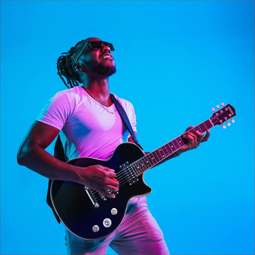 Электрогитара Donner для начинающих, комплект LP Type 39 дюймов, полноразмерная, из тополя, звукосниматель HH, эксклюзивный кейс, защитный ремень, в комплекте, черная DL-124