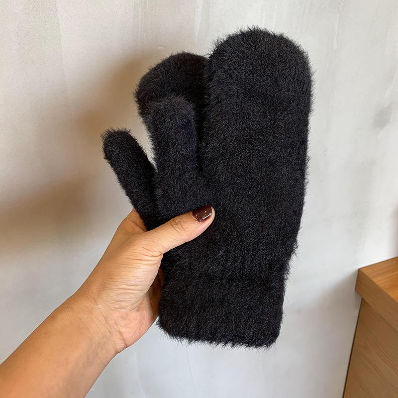 Women Winter Keep Warm Plus Cashmere Thicken Mink Fleece Solid Cute Lovely Outdoor Windproof Cycling Full Finger Mittens Gloves