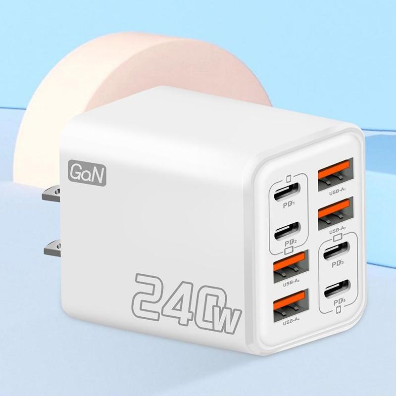 240 Вт Gan USB-C Зарядное устройство 8 в 1 Быстрая зарядка Зарядное устройство для телефона Адаптер питания для EU/US/UK вилки Настенное зарядное устройство