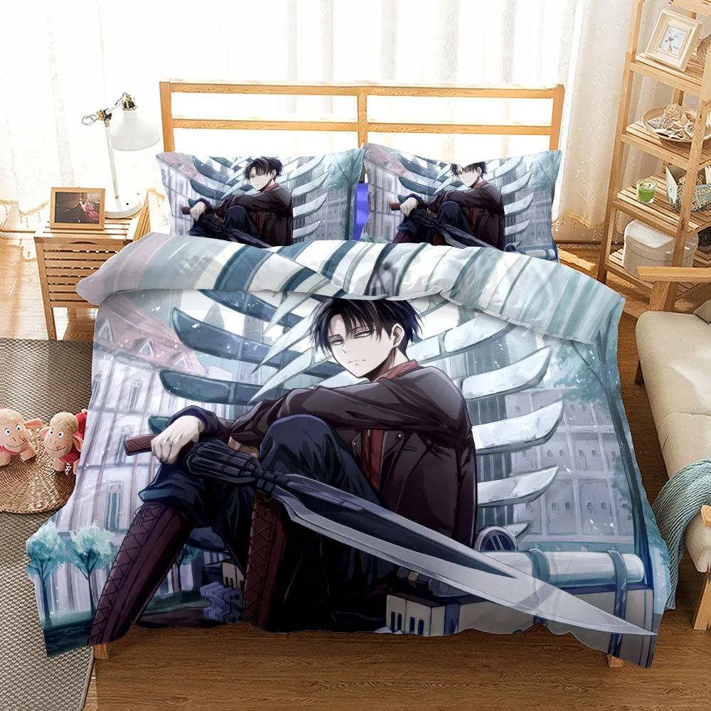 Anime Attack On Titan Bedding Set Kawaii Loli Boy Duvet Cover 3D Print Japan Cartoon Bed Quilt Cover Pillowcase No Sheets