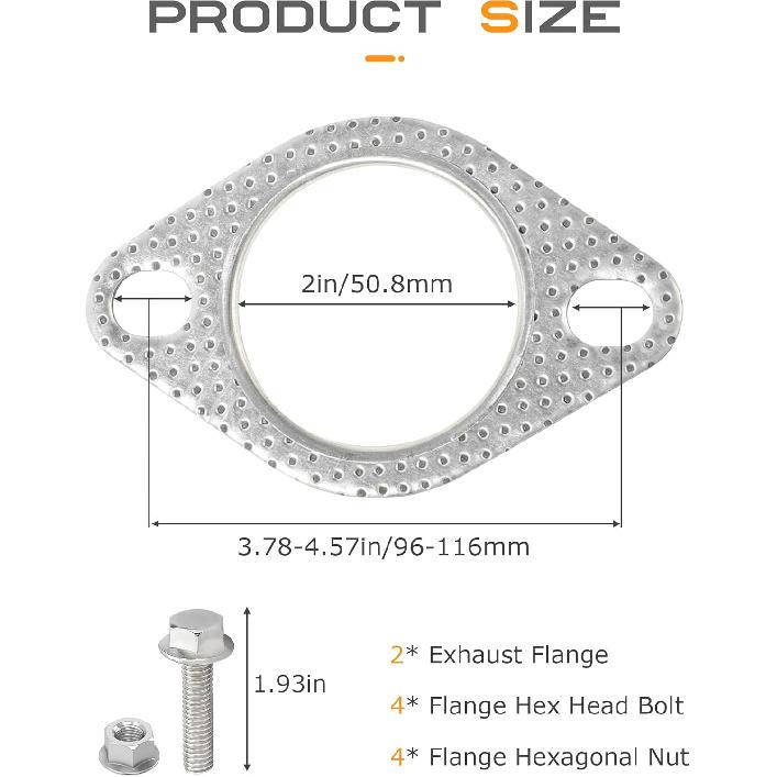2 шт. Прокладка выхлопной системы, Автоаксессуары Прокладка фланца выхлопной системы, Прокладка глушителя, Прокладка каталитического нейтрализатора, Ремонтный комплект фланца выхлопной системы с болтом и гайкой, Подходит для
