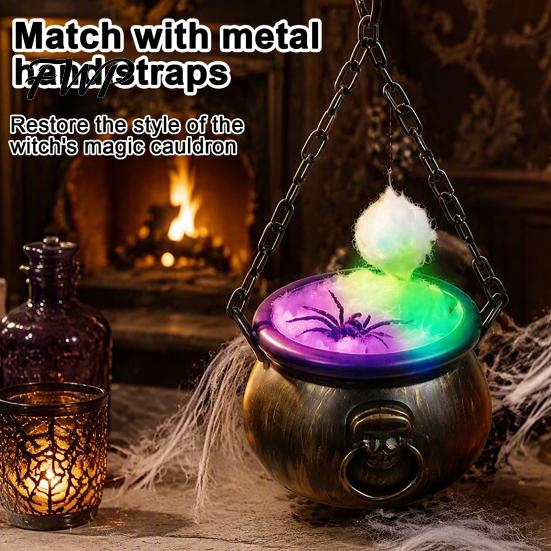 Cauldron Prop Halloween Decoration, Spooky Large Witch with Colorful LED Light, Black Indoor Theme Display Plastic Pot Candy Bowl for Trick or Treat,