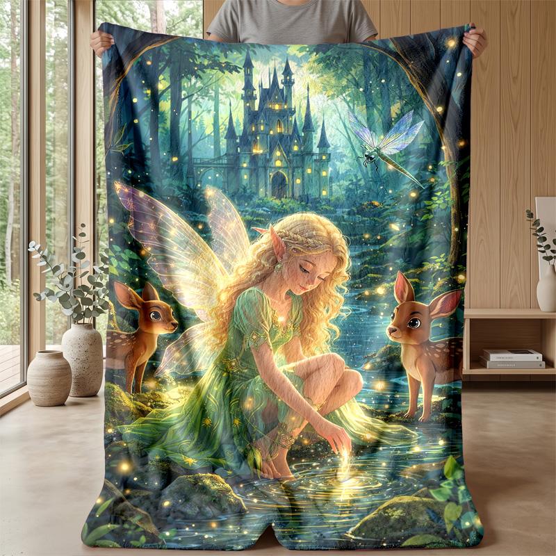 Crowned Fairy with Pink Wings blanket Personalized Name Flannel Blanket Soft Cozy Plush Throw for Sofa Bed Lightweight Home Decor