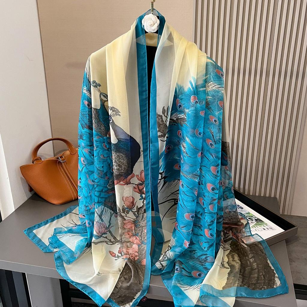 180*135cm Summer Silk Scarf Women Outdoor Shawl Bandanna Foulard Female Beach Fashion Luxury Oversized Shawl Head Hijab Wrap