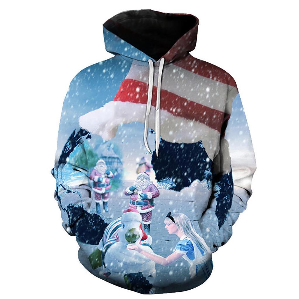 Осенняя мужская толстовка для взрослых с капюшоном с 3D принтом Санта-Клауса и принтом
