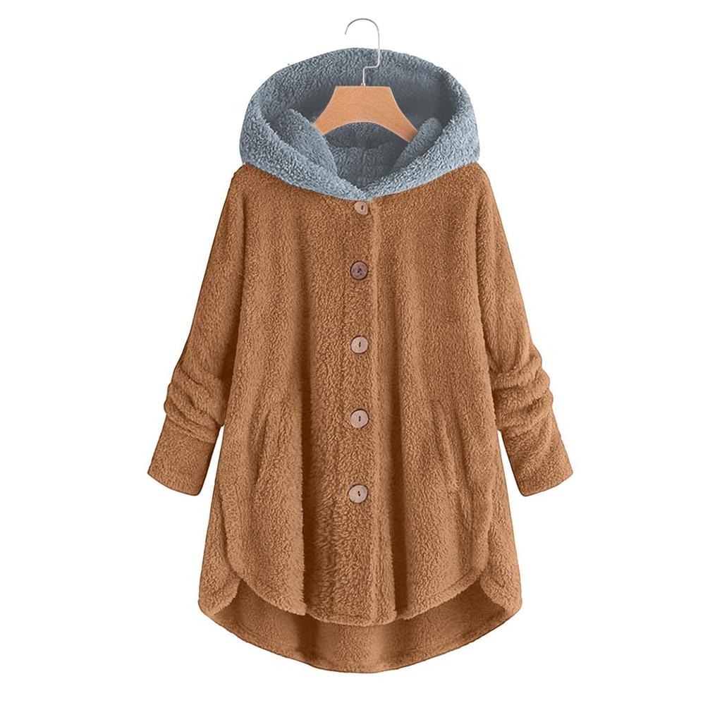 Women's Fashion Stitching Loose Hoodies Long Sleeve Plush Coat