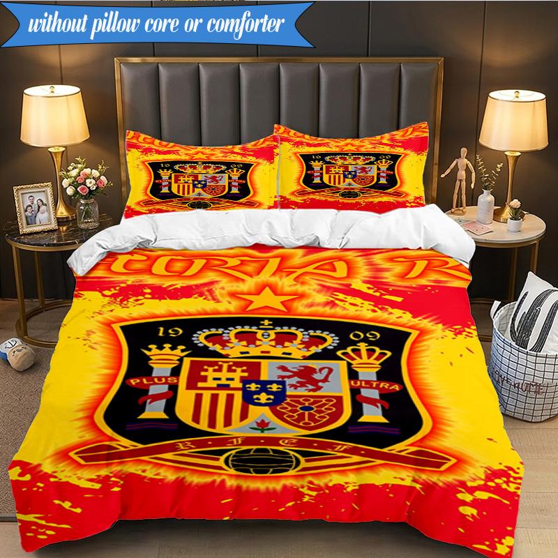 3PCS Spain FC Crest Printed Soft Bedding Set,Including 1pc Duvet Cover And 2pcs Pillowcases Perfect for Bedroom, Dormitory, Fan gift