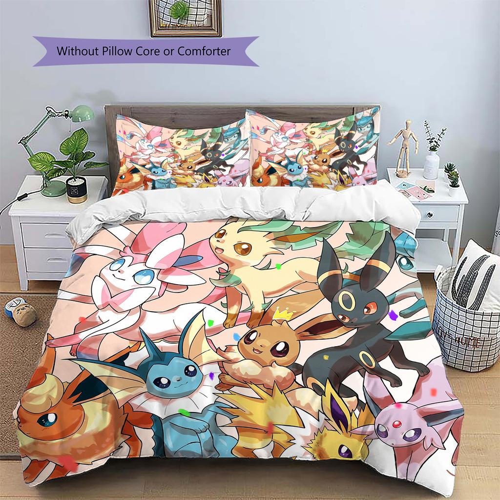 Cute Eevee Duvet Cover & Pillowcases, Pokemon Fan Cozy Bedding, Great Gift.chl
