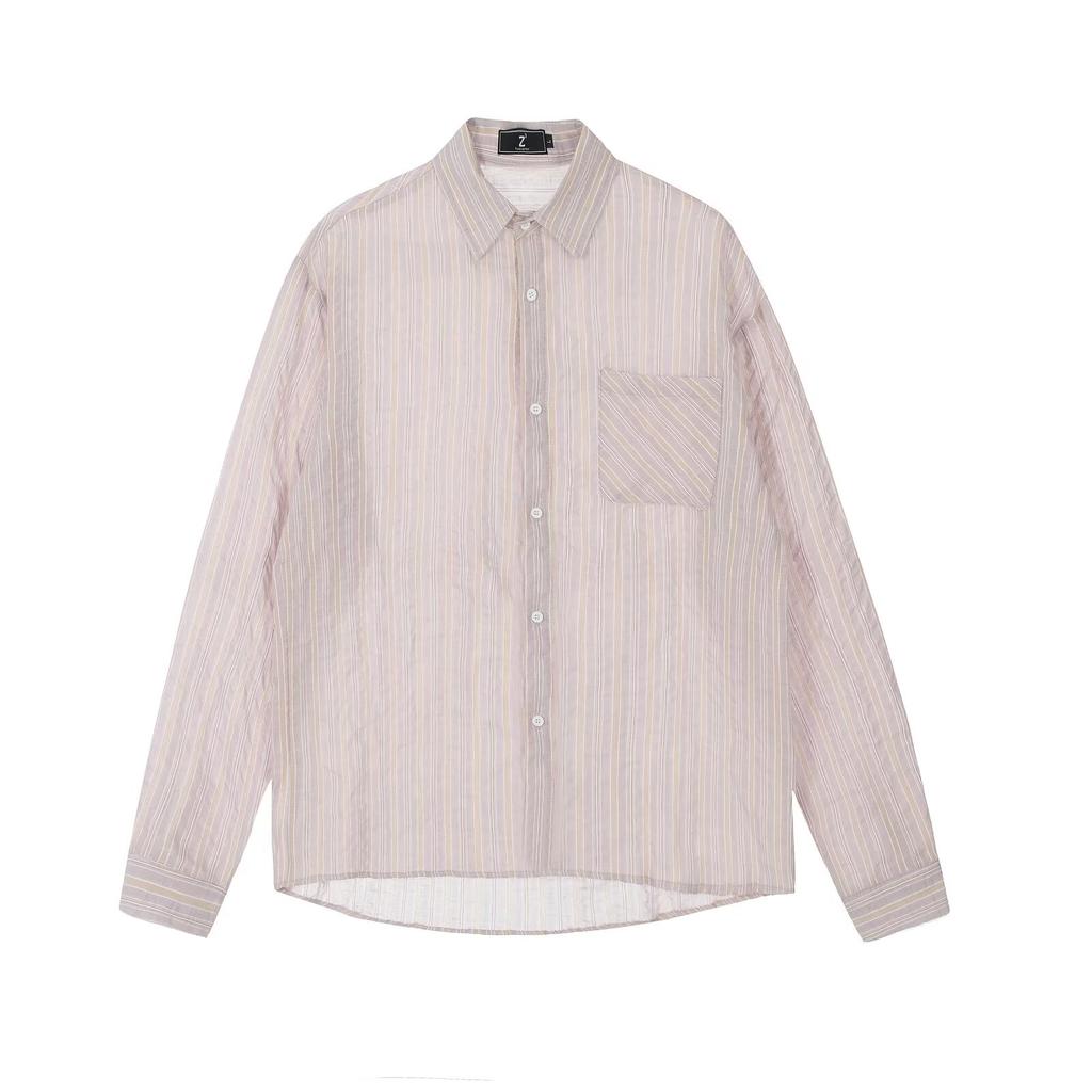 2024 Striped Long Sleeve Shirt Japanese Hong Kong Style Ins Loose Shirt Boys Summer Trendy Versatile Casual Coat