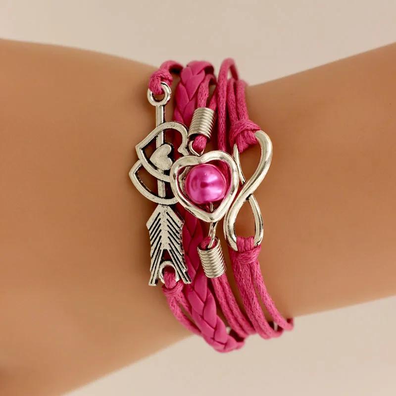 SUMENG брендовые кожаные браслеты для женщин Wrap Infinity Love Heart жемчуг дружбы античный браслет-подвеска Pulseira 2024