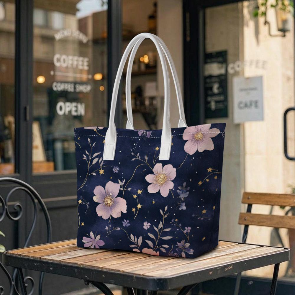Elegant Floral Printed Tote Bag Large Capacity Daily Casual Shoulder Handbag For Women Outdoor Shopping Commuting