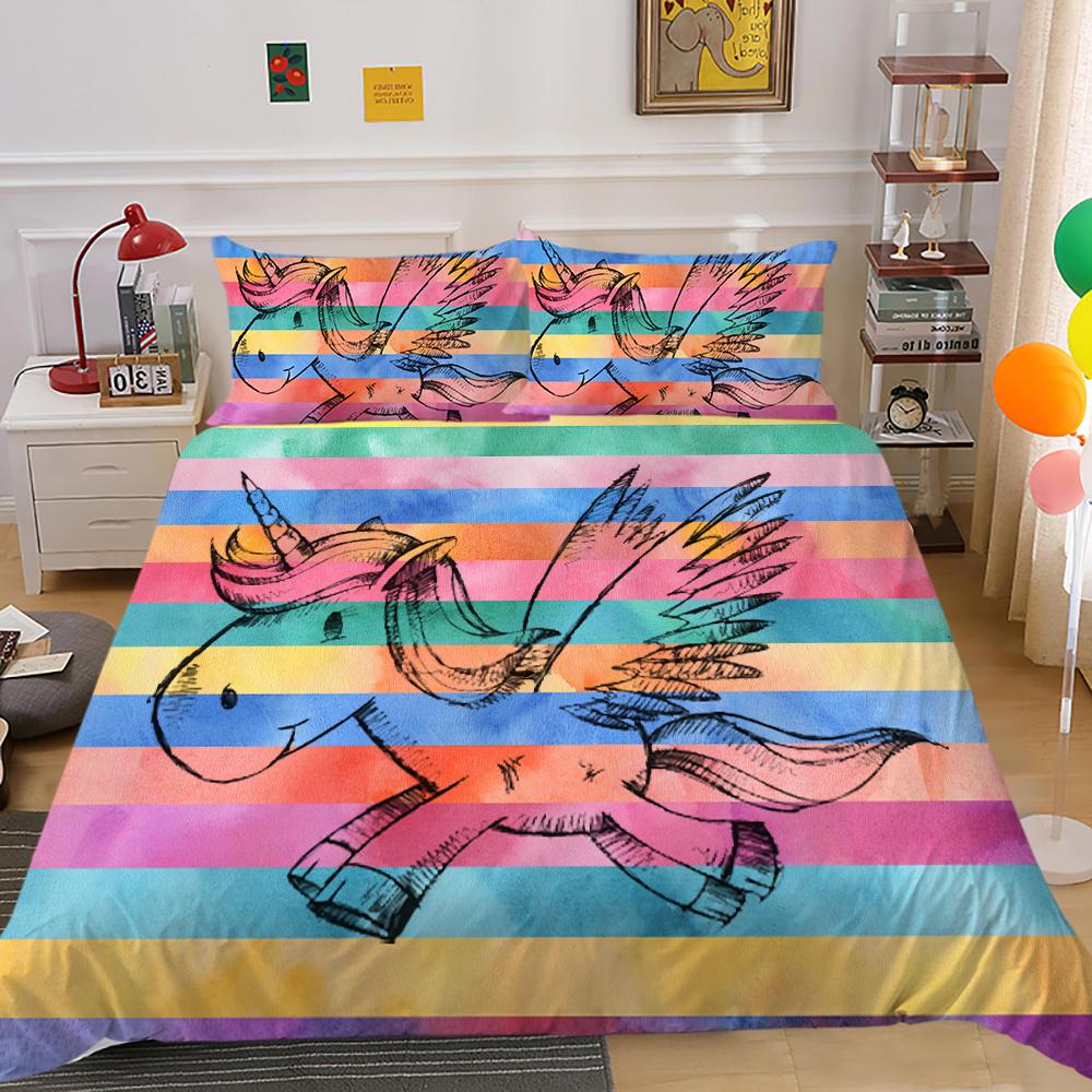 2023 Новый стиль Единорог Картина Мягкое постельное белье Комплект пододеяльников Уникальный дизайн Детское постельное белье для подростков Наволочка