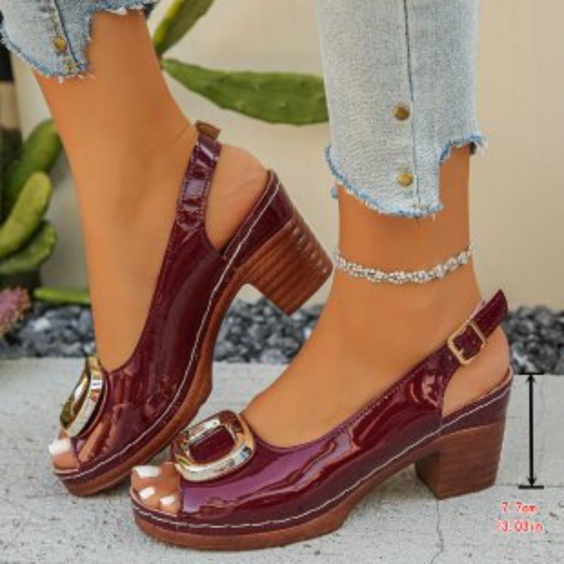 New Plus-size Shoes, Thick-heeled High-heeled Fish-mouth One-shoulder Sandals for Women