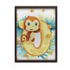 Poster Cheerful Monkey On The Letter "O Poster Cheerful Monkey On The Letter "O, 40X50 Cm, Gold Aluminum Frame, 230 Gsm Matte Paper