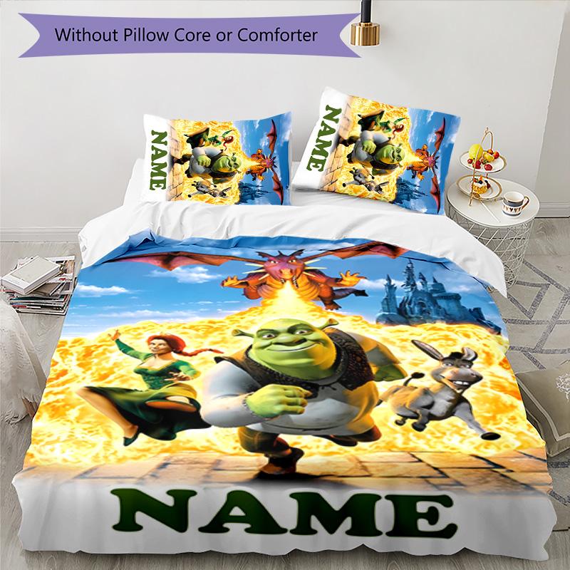 3pcs Shrek1 Cover Set - Personalized Name, HD Printed Bedding with 1 Cover and 2 Pillowcases - Perfect for Home Decor, Easy Care