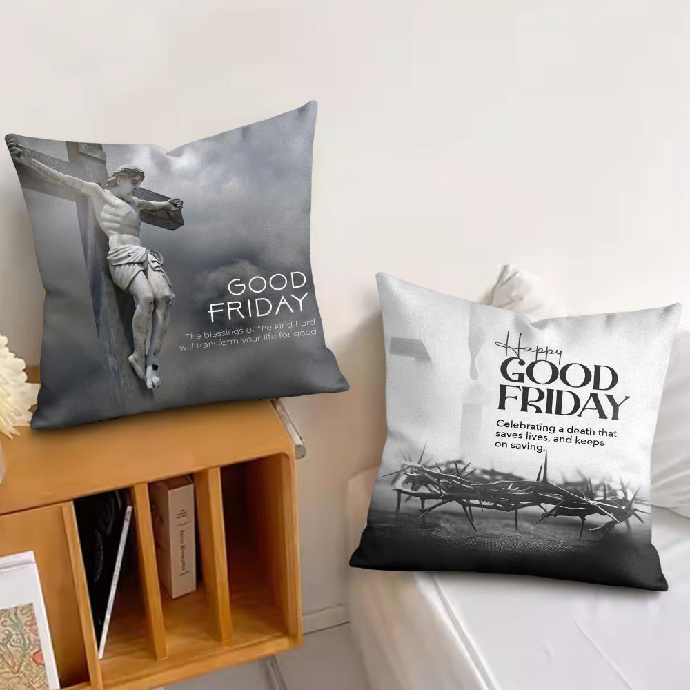 Good Friday Christ Cushion Cover Silky Short Plush Invisible Zipper Dustproof Sofa Pillow Case for Home Decor