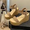 Korean Version of Sandals Female Summer Fairy Style High Heel Wedge Heel Muffin Thick Sole Word with Roman Shoes Female