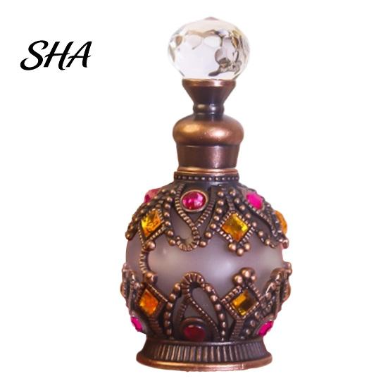 Decorative Perfume Bottle 15ML Vintage Luxury Refillable Bottle, Essential Oil & Fragrance Glass Empty Scent Container Dubai Arabian Style for Travel