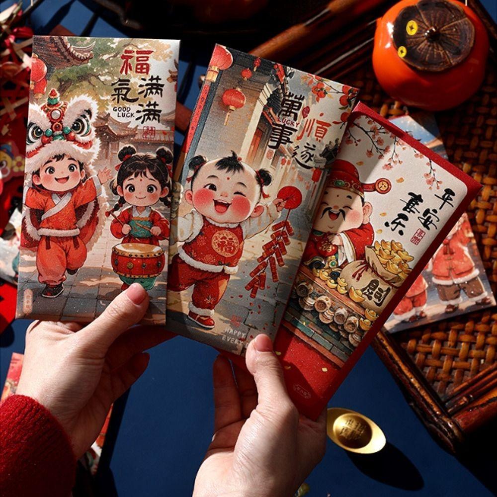 6pcs Traditional Children's Lucky Money Bag Chinese Style Good Lucky Red Packets Graduation