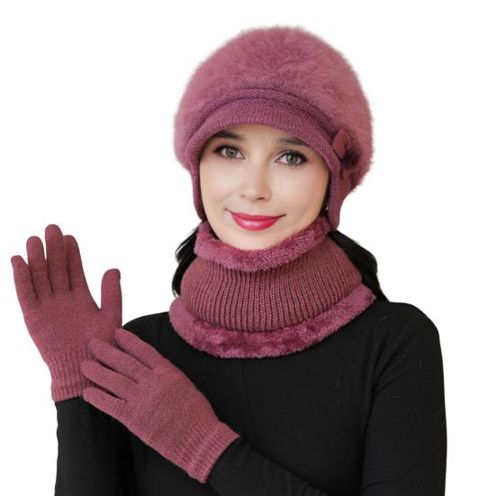 3 шт./комплект для женщин среднего возраста, зимняя шапка, шарф, перчатки, комплект, толстая вязаная защита ушей
