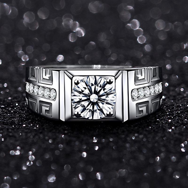 Luxury Sterling Silver 925 Jewelry Men's Ring 1 Carat Moissanite Diamond Lab Created Gemstone Size7-11 Resizable Gift