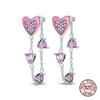 New Earring For Women 925 Silver Sparkling Cordate Zircon Pink Bow Princess Double Hoop Earrings Luxury Festival Party Jewelry
