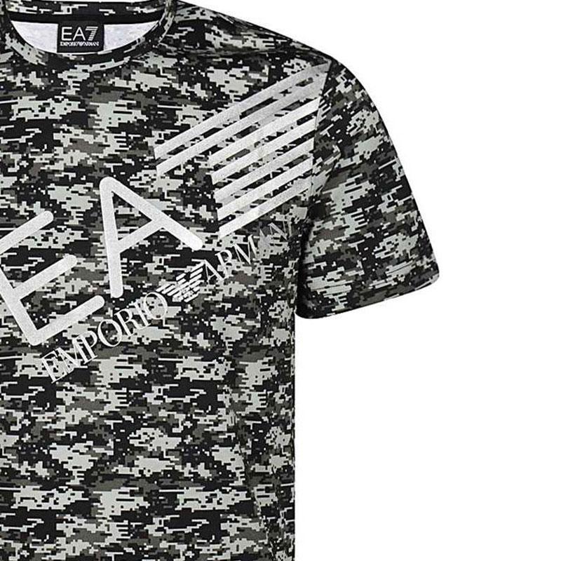 Emporio Armani Мужская футболка EA7 с камуфляжным принтом и графическим логотипом, с круглым вырезом, с короткими рукавами, топ, серо-зеленый, 6HPT35-PJ7CZ-2806