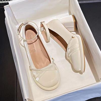 Французский нежный стиль элегантный темперамент увеличивает рост и выглядит тонкими туфли Мэри Джейн 2024 года новые ретро универсальные туфли на высоком каблуке с жемчугом