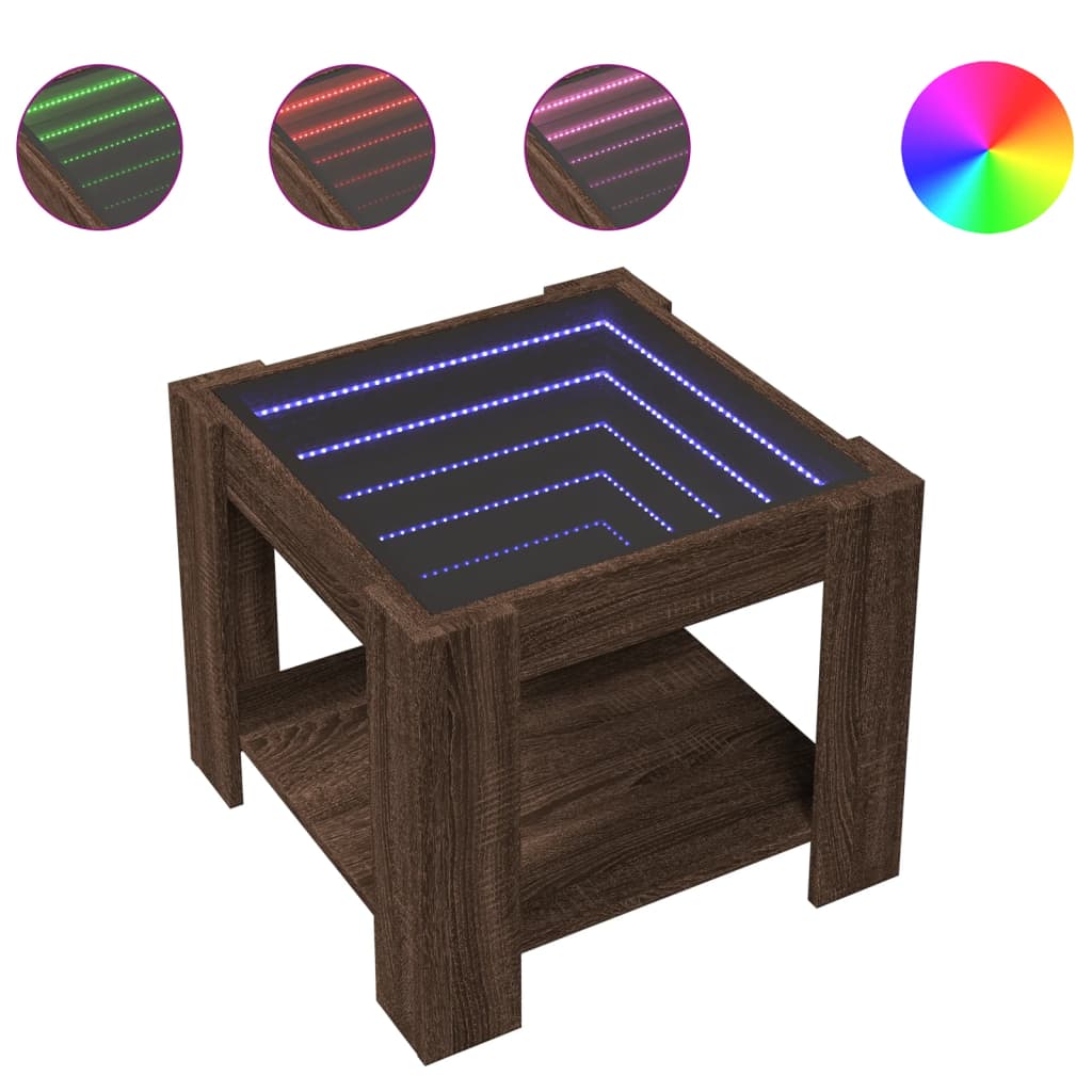 Vidaxl Stolik Kawowy Z Led, Brązowy Dąb, 53X53X45 Cm