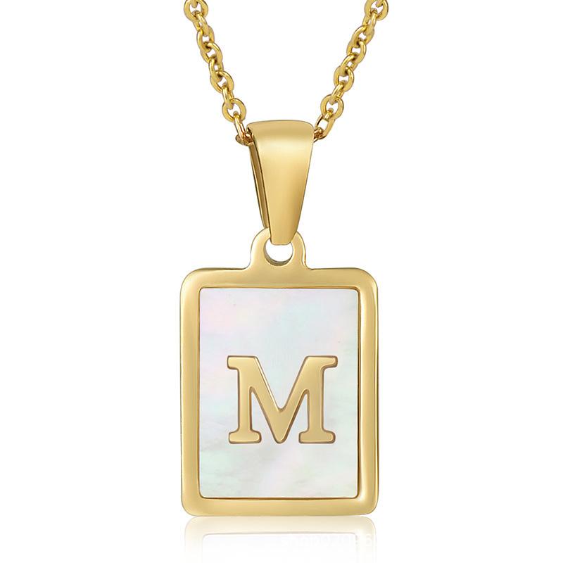 Name Letter Shell Pendant Necklaces White Square Initials Stainless Steel Necklace Gold Color Chain Jewelry for Women