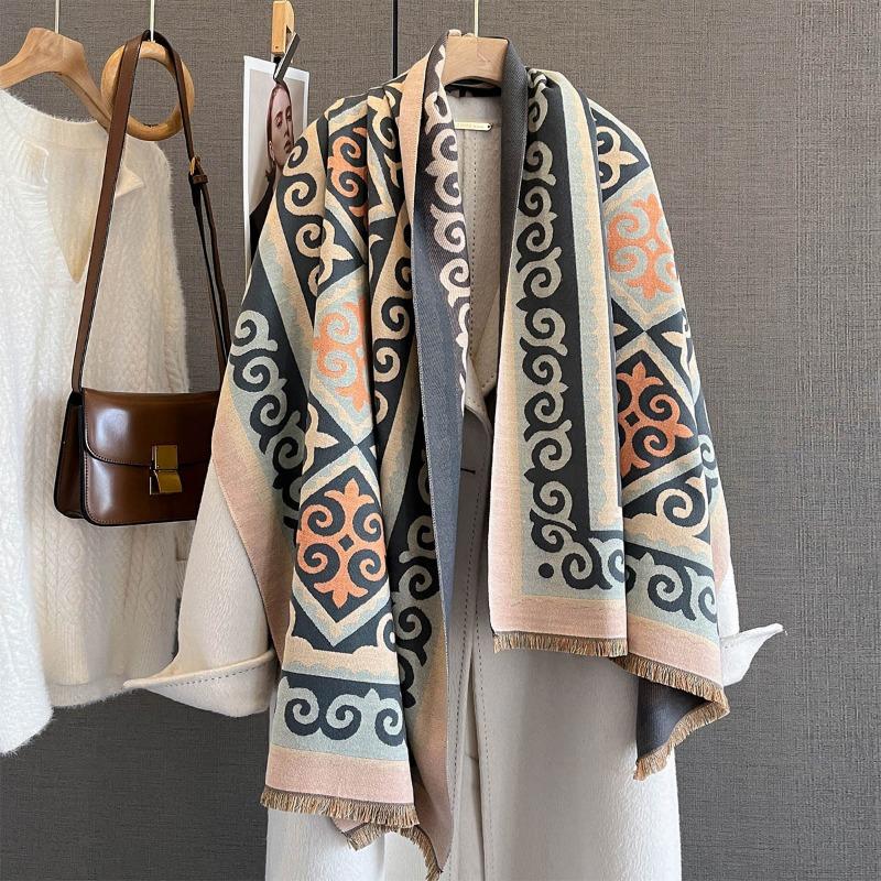 Korean Japanese Style Vintage Geometric Printed Scarf For Women
