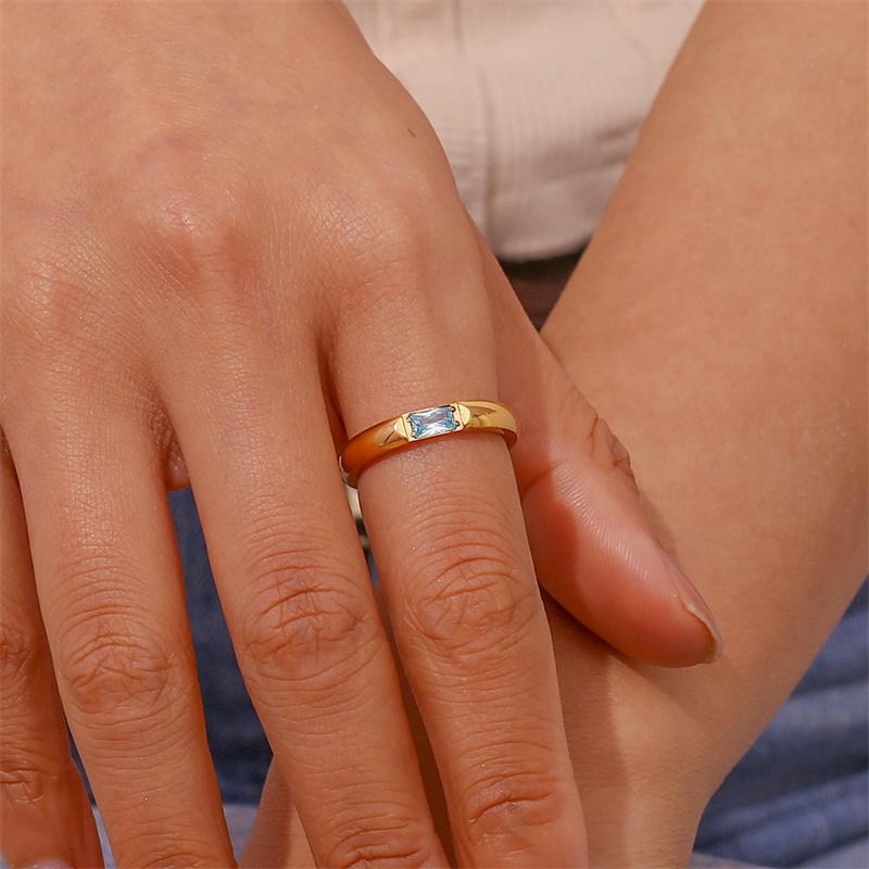 Золотое прямоугольное кольцо из нержавеющей стали с цирконом, ювелирное геометрическое кольцо