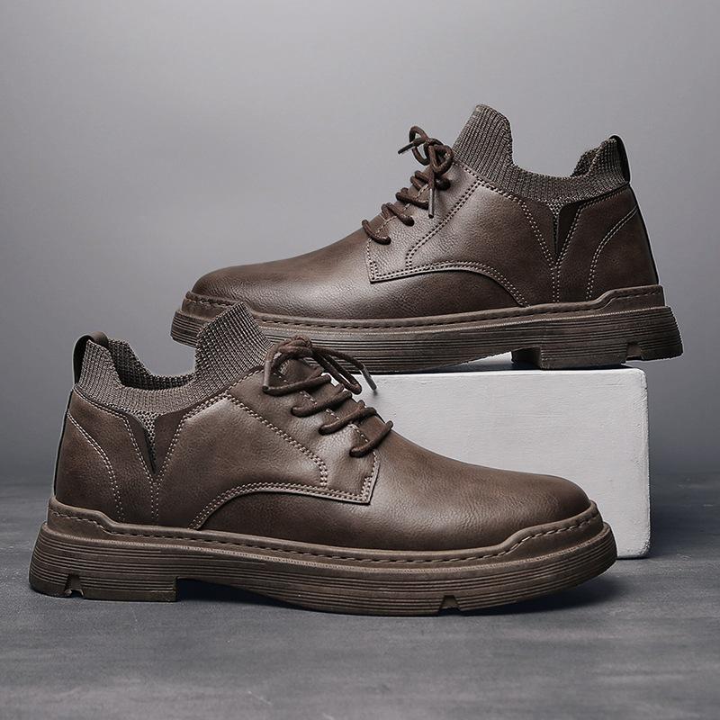 Модная кожаная повседневная мужская обувь Удобные кроссовки Модная обувь Обувь для ходьбы Зимние ботинки На шнуровке Мужская вулканизированная кожаная обувь