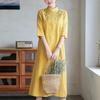 Summer Vintage Cotton Linen Embroidery A-line Dress Ladies Loose Casual Half Sleeve Vestido Women Oversized Ethnic Style Robe