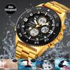 Skmei Mens Quartz Sports Waterproof Watches Luxury Stainless Steel Strap Analog Digital Display Dual Time Zone LED Alarm Clock
