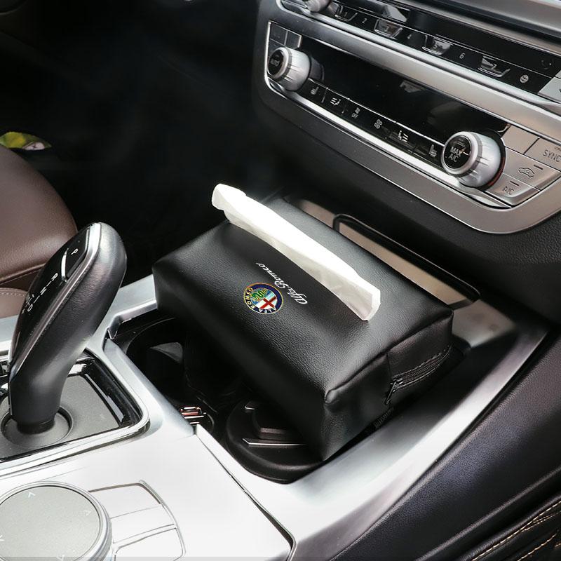 Leather Car Tissue Box Sun Visor Seat Back Hanging Bag Accessories For Alfa Romeo 4C 159 166 Spider Giulia Giulietta 156 147 GT