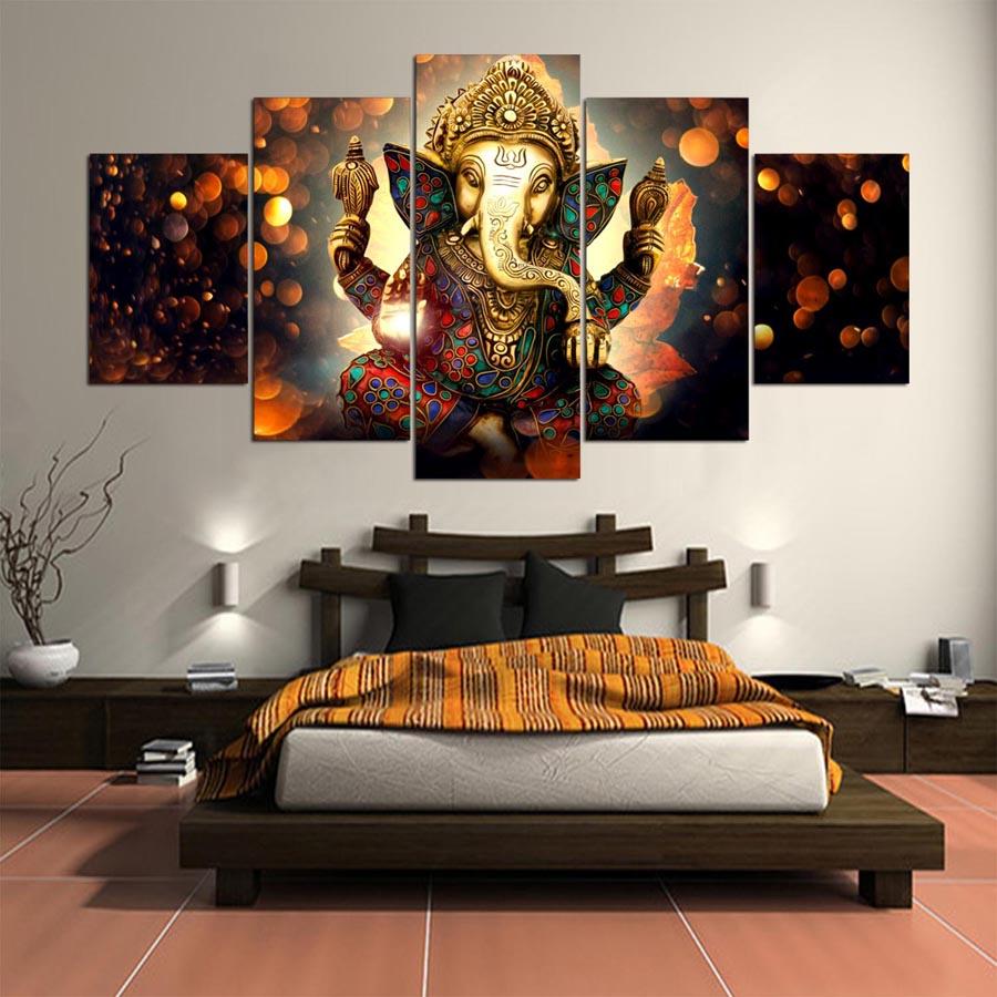 Canvas Wall Art 5 Piece Elephant God Style Pictures Posters Modern Living Room Decoration Paintings Home Decorative Framed No Frame
