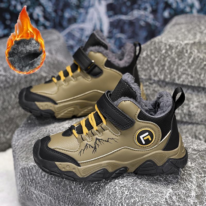 Детские теплые высокие хлопковые ботинки для активного отдыха на открытом воздухе, зимние ботинки, походная обувь, модные спортивные хлопковые ботинки 30-40