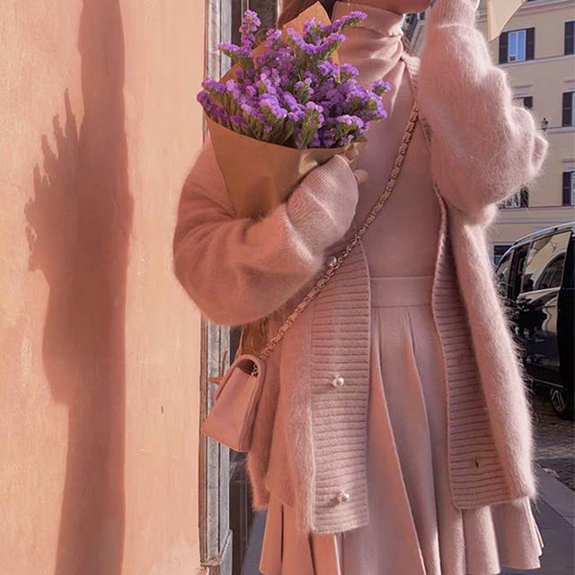 Кардиган средней длины из мягкого мохера и норки, бархатный свитер, женский осенне-зимний новый свободный вязаный верх с v-образным вырезом, очень сказочное верхнее пальто