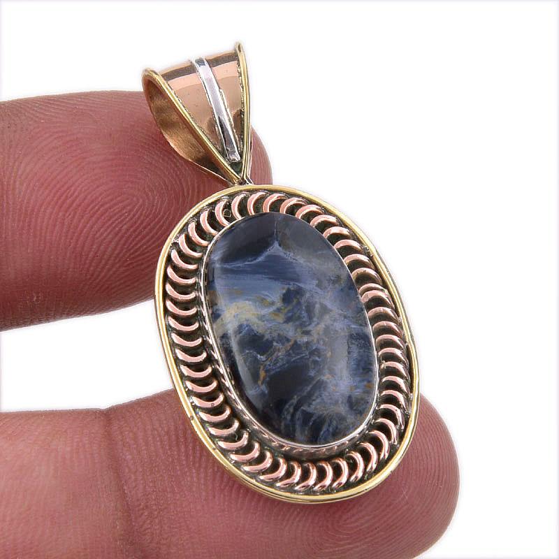Natural Pietersite Gemstone 925 Solid Sterling Silver TwoTone Pendant 1.50" J0v20
